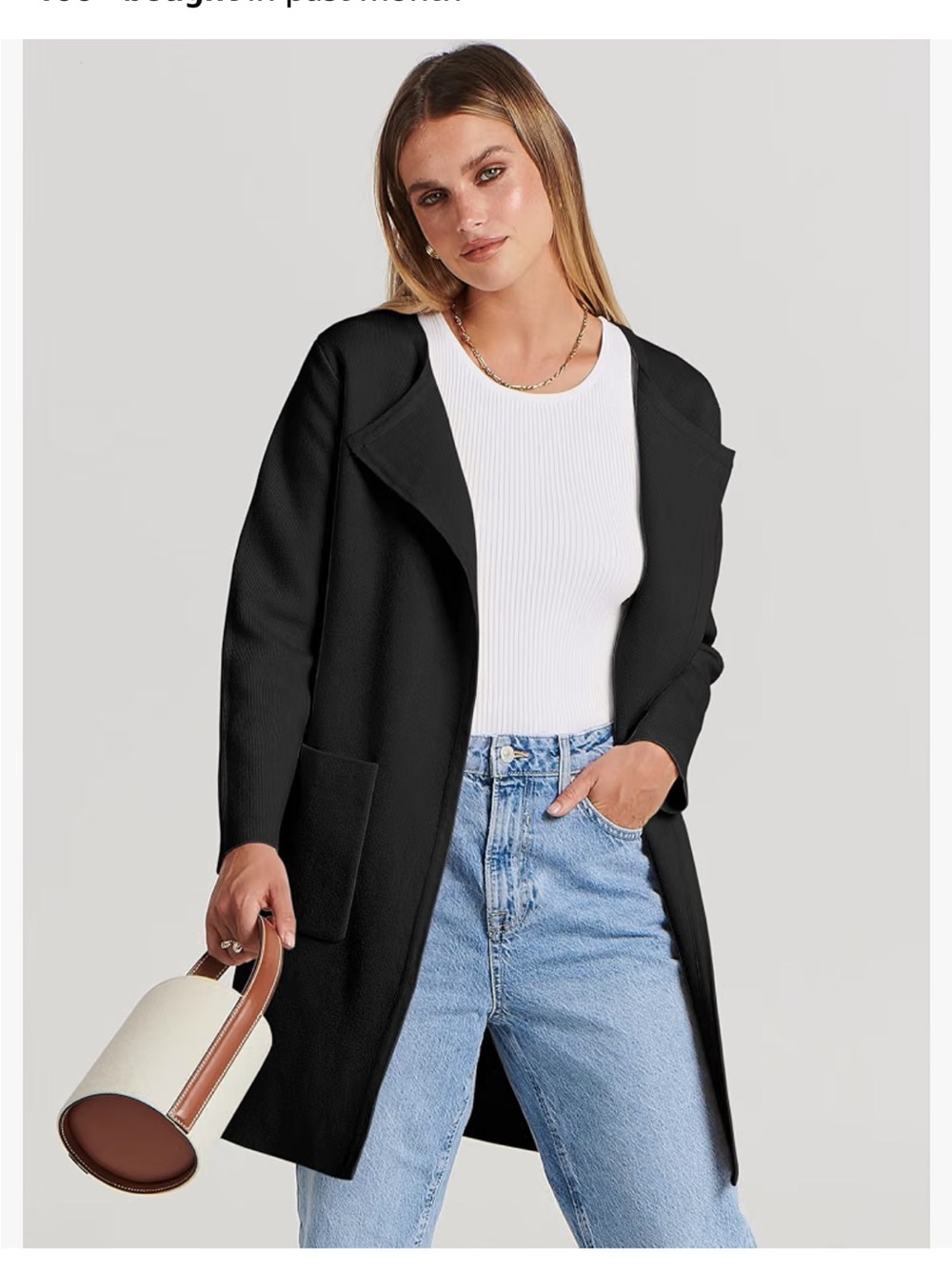 Open-Front Black Women's Cardigan Coatigan with Front Pockets